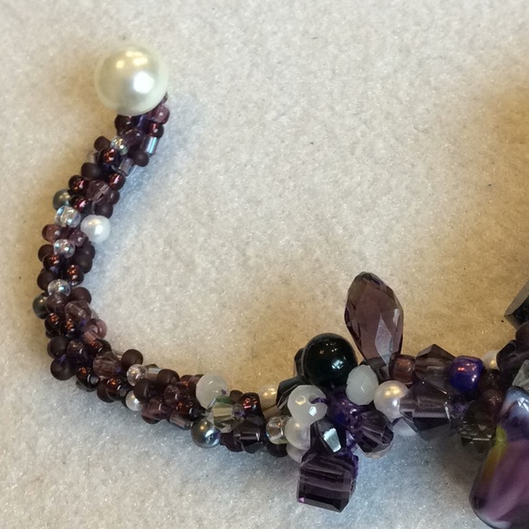 FINAL SALE PRICE Embellished Purple, Brown & Wht. Crochet Bracelet - Picture 4 of 5